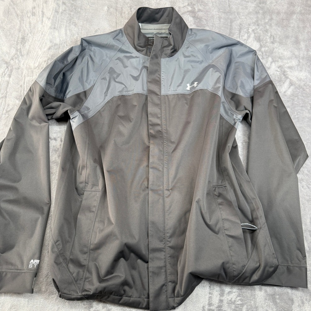 Under Armour Storm Rain Jacket Mens MD Gray Full Zip‎ ArmourStorm Golf Coat